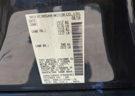 2016 Nissan Altima 2.5 S z USA, uszkodzony, nr VIN 1N4AL3APXGC290092